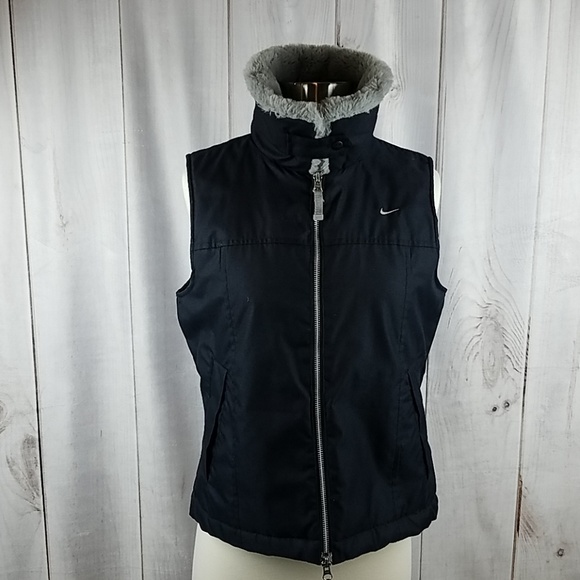 Nike Black Full Zip Vest Faux Fur Collar - Picture 4 of 7